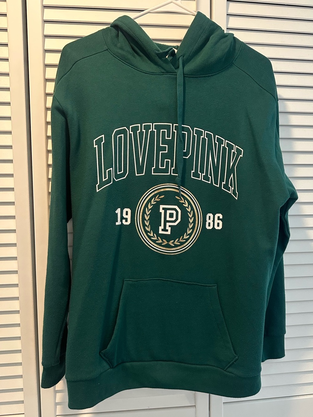 PINK Victoria's Secret women’s Dark Green 'LOVE PINK' Crewneck Hoodie
